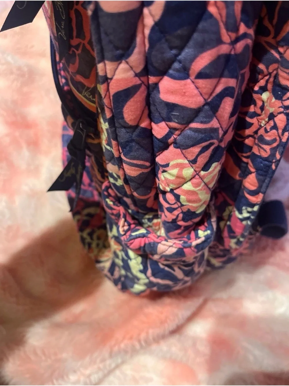 Vera Bradley Navy Floral Quilted Backpack with Pink Accents